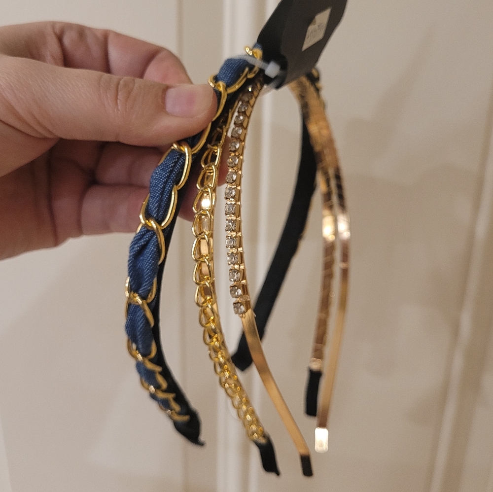 nOir Jewelry Headband Set of 3, Blue & Gold